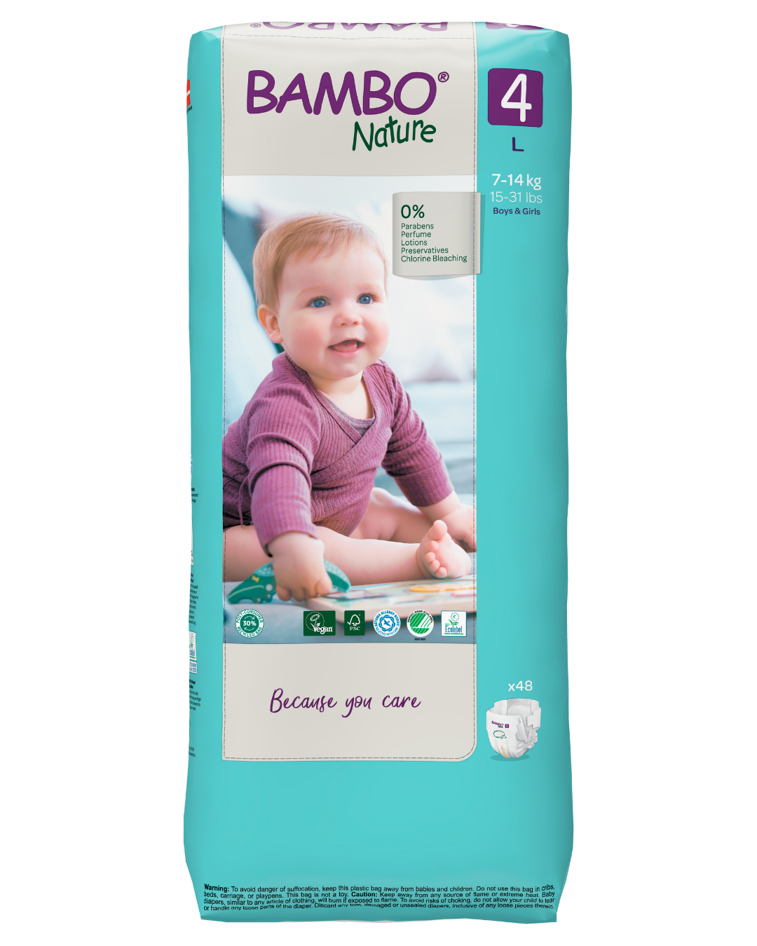 Bambo Nature Eco Nappies - Size 4 Tall Pack (15-40lbs/7-18kg)