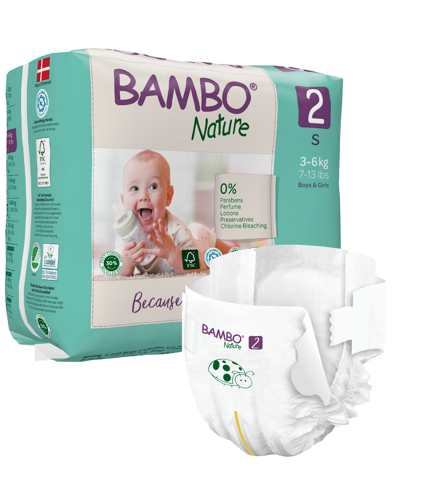 Bambo Nature Eco Nappies - Size 2 (7-13lbs/3-6kg)