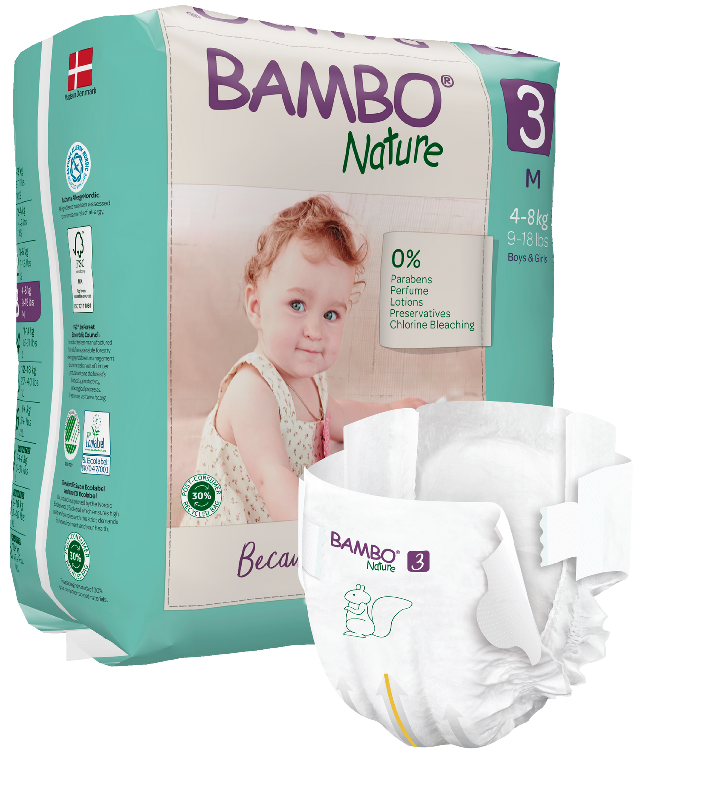 Bambo Nature Eco Nappies - Size 3 (11-20lbs/5-9kg)