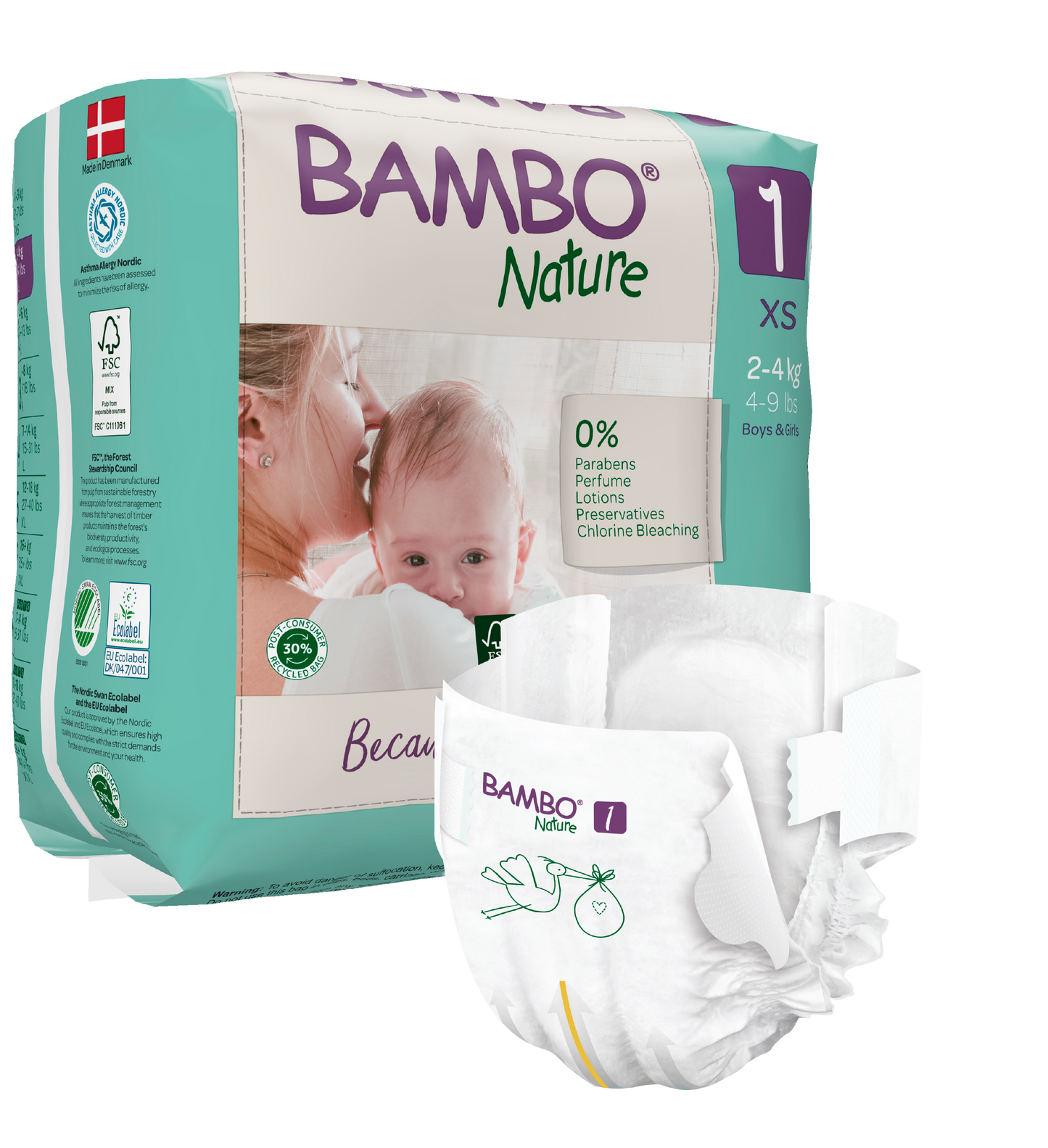 Bambo Nature Eco Nappies - Size 1 (4-9lb/2-4kg)